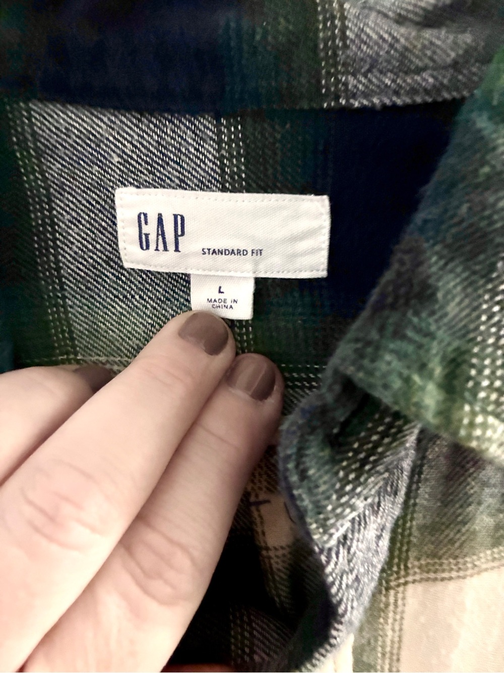 GAP Men's Green, Navy and White Plaid Flannel Shirt, Large - Picture 4 of 7